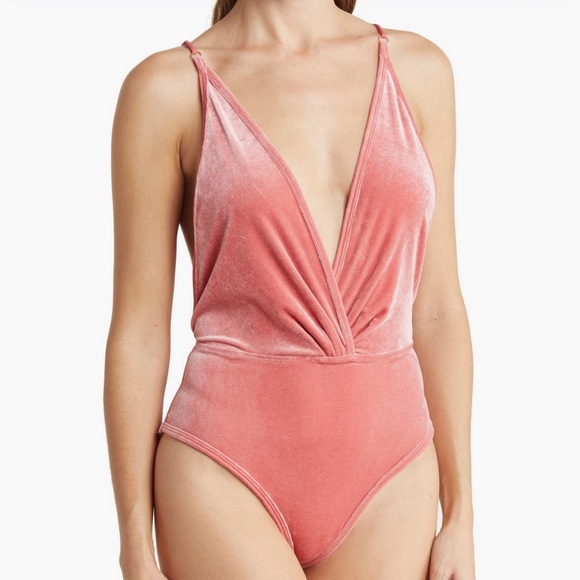 Wishlist Apparel Tops - Pink Velvet Plunge Bodysuit SZ-Small NWT
